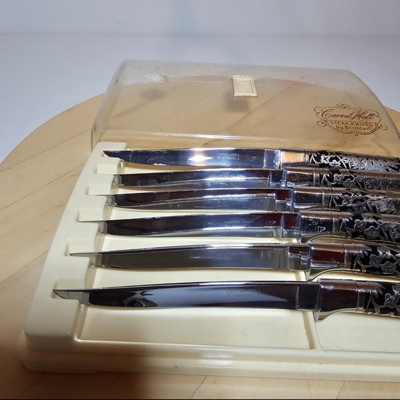 Vintage 1950s Set 6 Carvel Hall Fine Cutlery by Briddell Steak Knives In Case - Picture 3 of 11
